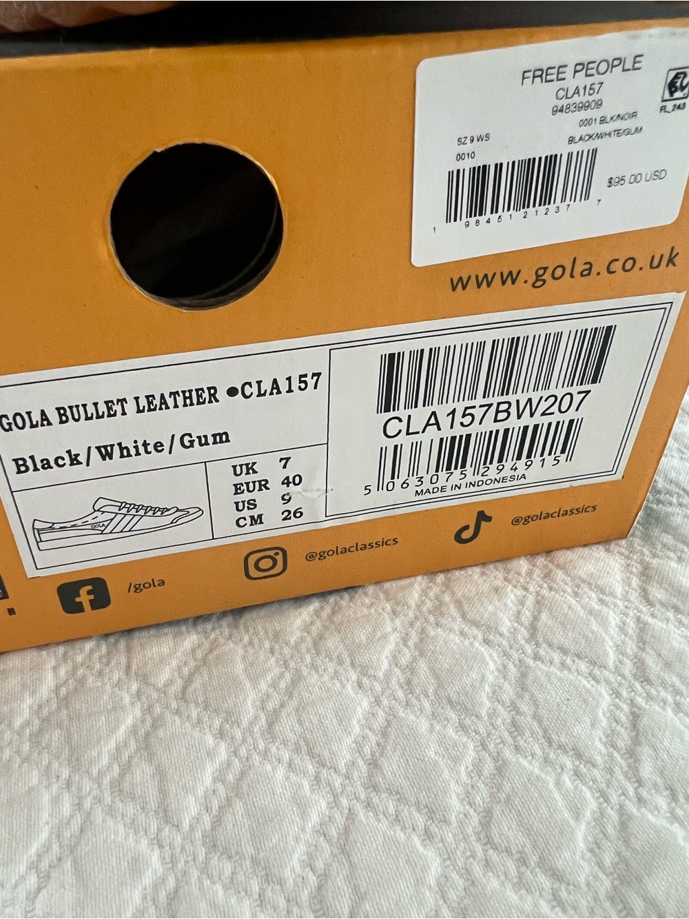 NWB Gola Bullet Leather Sneakers — Black/White - Picture 2 of 5
